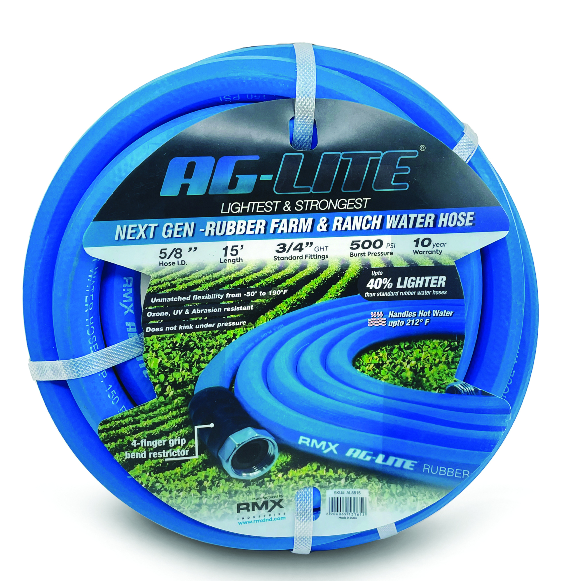 Aglite Rubber Water Hose, 5/8in. x 15ft., 500 PSI, Portable, Model# AL5815